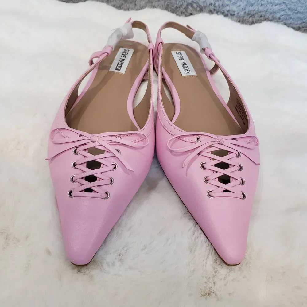 Steve Madden Reyanne Corset Lace Up Point Toe Flat Women Size 8, 9 Pink leather - Picture 6 of 7